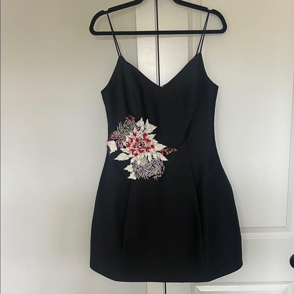 🟣 BOGO! NWT! Stunning Mestiza Black Bell Dress with Lotus Floral Embroidery